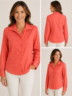 Chico's - NoIron Coral Button-Down Shirt - SzM